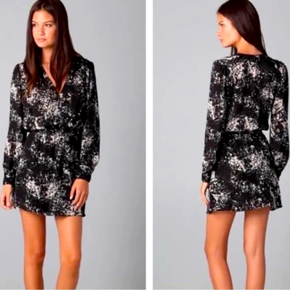 Parker black * white 100% silk mini dress size XS